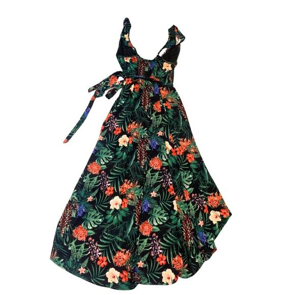 Black Dark Floral Print Wrap Long Maxi Dress Small Sleeveless Beach Tropical - Picture 8 of 15
